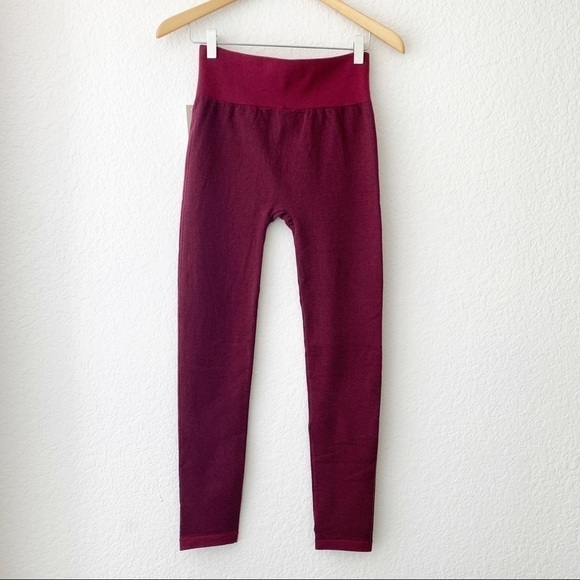 Yi Tong | Maroon Red Cotton Blend Knit Leggings - Picture 2 of 12